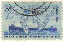 USA 1955 Scott 1069 Sello Centenario Mapa de los Grandes Lagos y barcos a vapor usado
