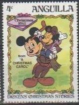 ANGUILLA 1983 Scott550 Sello Nuevo Disney Navidad Micky y Minnie Mouse Dickens 4c