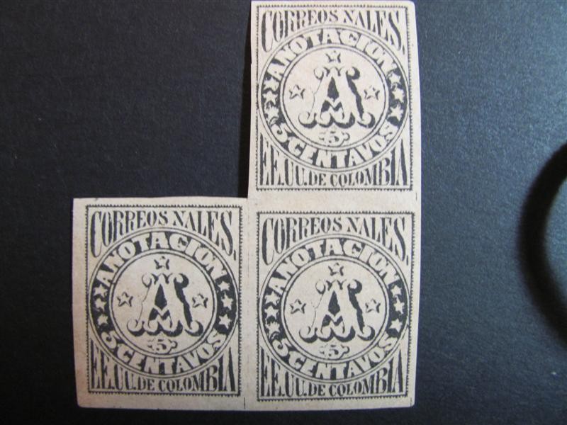 Bloque de tres, 5 centavos. 1868
