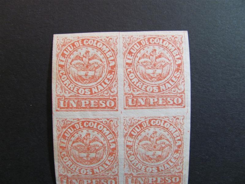 Bloque de cuatro, 1 peso. 1876