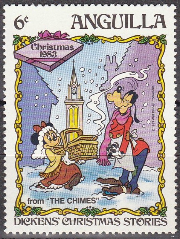 ANGUILLA 1983 Scott552 Sello Nuevo Disney Navidad Pluto y Minnie Dickens 6c