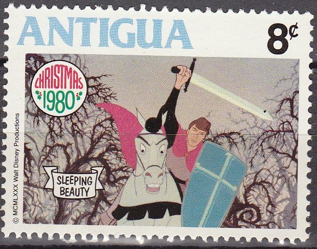 Antigua 1980 Scott 596 Sello ** Walt Disney La Bella Durmiente 8c 