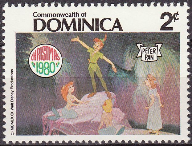 Dominica 1980 Scott 681 Sello Nuevo Disney Peter Pan, Wendy y las Sirenas