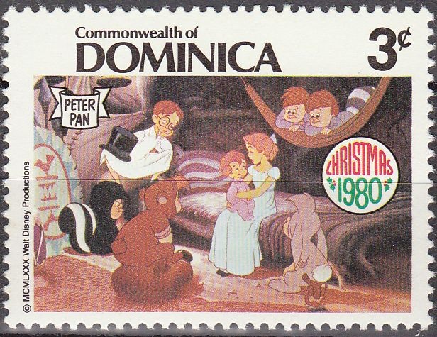 Dominica 1980 Scott 682 Sello Nuevo Disney Peter Pan, Wendy, Juan, Miguel y Nana