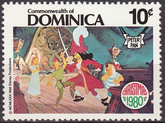 Dominica 1980 Scott 685 Sello Nuevo Disney Peter Pan, Wendy, Capitán Garfio y Sinee
