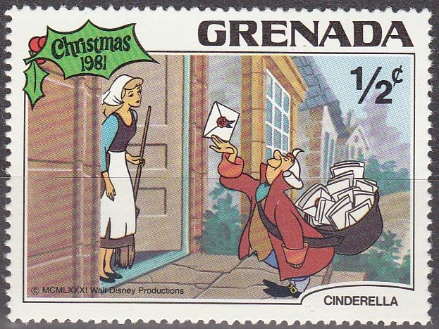 Grenada 1981 Scott 1063 Sello Nuevo Disney Cenicienta y Cartero Navidad