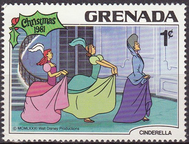 Grenada 1981 Scott 1064 Sello Nuevo Disney Cenicienta Madrastra y Hermanastras Navidad