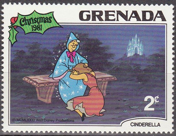 Grenada 1981 Scott 1065 Sello Nuevo Disney Cenicienta y Hada madrina Navidad