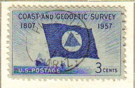 USA 1957 Scott 1088 Sello Bandera en la costa y Geodelic Buques en el Mar