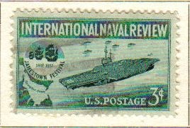 USA 1957 Scott 1091 Sello Portaaviones y Emblema del Festival Jamestown usado