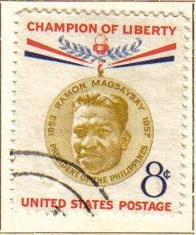 USA 1957 Scott 1096 Sello Campeones de la Libertad. Ramon Magsaysay Presidente Filipino usado