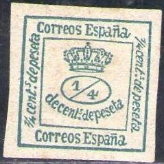 ESPAÑA 1876 173 Sello Nuevo Corona Real 1/4c Sin Goma