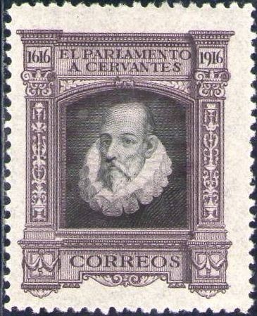 ESPAÑA 1916 FR14 Sello Nuevo Centenario Muerte Cervantes Retrato oleo de Juan de Jauregui