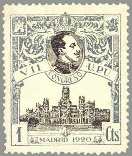 ESPAÑA 1920 297 Sello Nuevo VII Congreso de la UPU Alfonso XIII y Palacio Comunicaciones Madrid 1c c