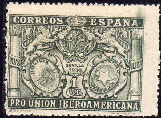 ESPAÑA 1930 566 Sello Nuevo Pro Union Iberoamericana Sevilla Escudos de España Bolivia y Paraguay 1c