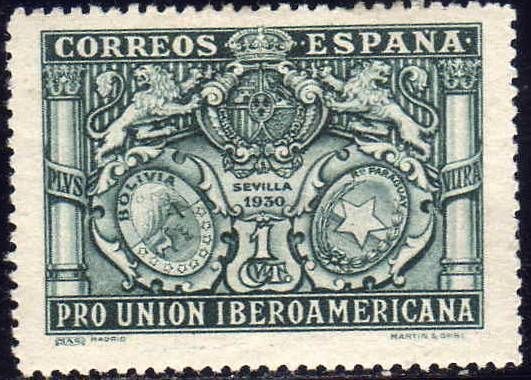 ESPAÑA 1930 566 Sello Nuevo Pro Union Iberoamericana Sevilla España Bolivia y Paraguay 1c