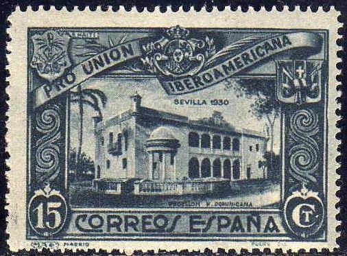 ESPAÑA 1930 570 Sello Nuevo Pro Union Iberoamericana Sevilla Pabellon de la Republica Dominicana 15c
