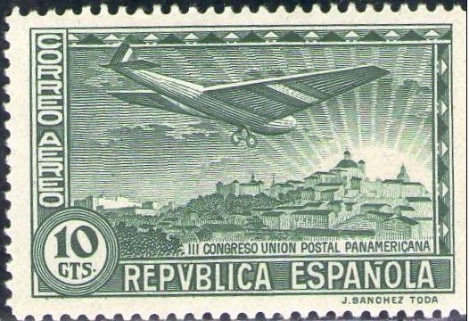 ESPAÑA 1931 615 Sello Nuevo Congreso Union Postal Panamericana Avion Vista de Madrid 10c