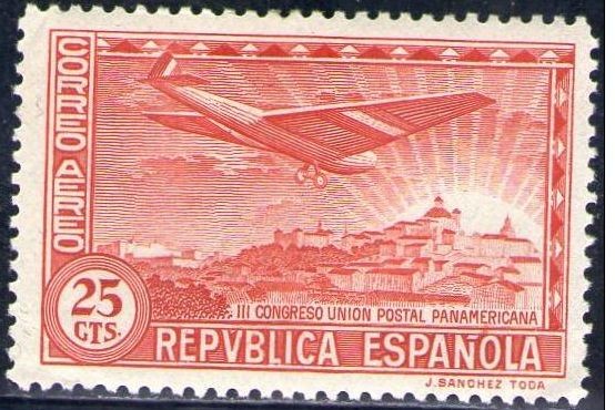 ESPAÑA 1931 616 Sello ** Congreso Union Postal Panamericana Avion Vista de Madrid 25c
