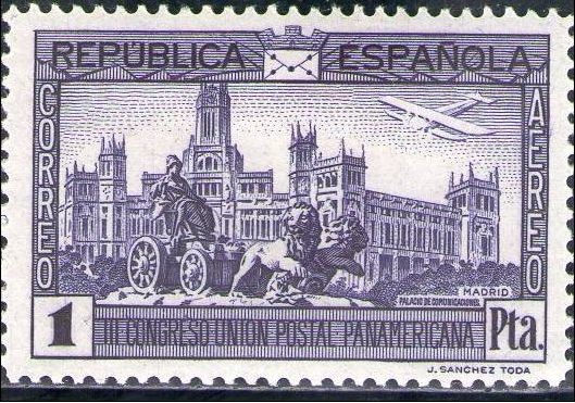 ESPAÑA 1931 618 Sello Nuevo Congreso Union Postal Panamericana Plaza Cibeles Madrid 1pta