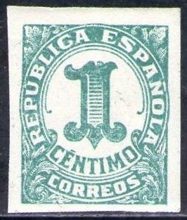 ESPAÑA 1933 677 Sello ** Cifras 1c sin dentar Republica Española