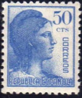 ESPAÑA 1938 753 Sello ** Alegoría de la República 50c