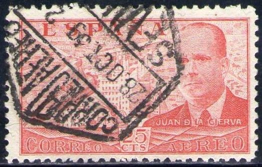 ESPAÑA 1941 941 Sello º Juan de la Cierva y Autogiro 25c
