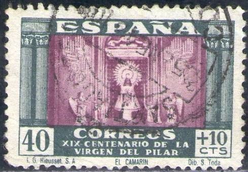 ESPAÑA 1946 998 Sello Cent. Virgen del Pilar 40c +10c usado