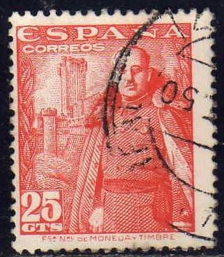 ESPAÑA 1948 1024 Sello General Franco y Castillo de la Mota 25c usado