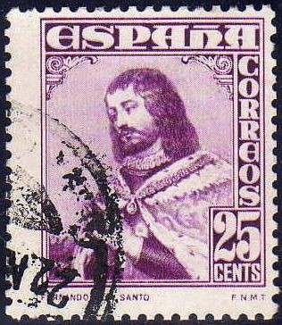 ESPAÑA 1948 1033 Sello Personajes Fernando III El Santo 25c Usado