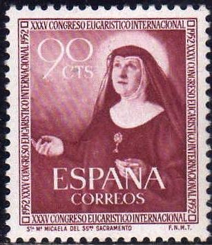 ESPAÑA 1952 1116 Sello Nuevo XXXV Congreso Eucarístico Internacional Barcelona Sta. Micaela 90c