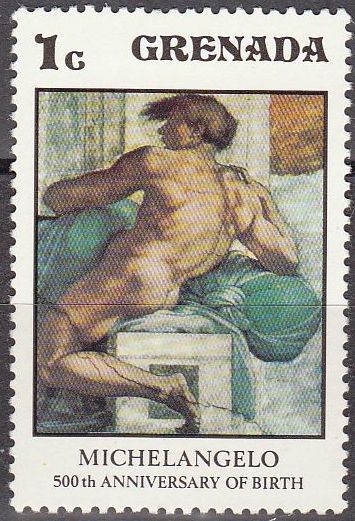 GRENADA 1975 Scott 677 Sello Nuevo Michelangelo 500 Aniv. Nacimiento (1475-1564) Hombre Joven 1c