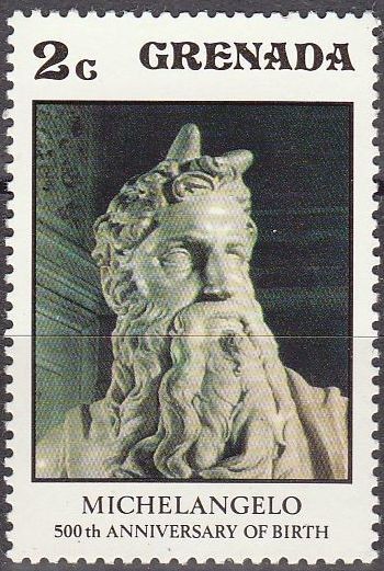 GRENADA 1975 Scott 678 Sello Nuevo Michelangelo 500 Aniv. Nacimiento (1475-1564) Moises 2c