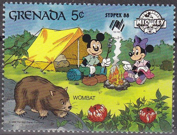 Granada 1988 Scott 1642 Sello ** Walt Disney SYDPEX Australia Camping Mickey y Minnie con Wombat 5c 