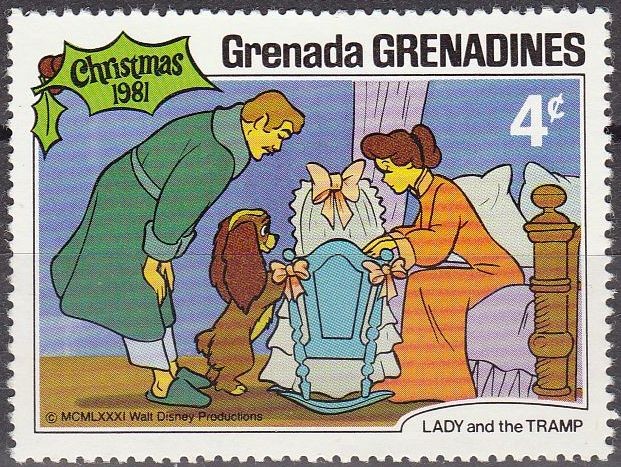 GRENADA GRENADINES 1981 Scott 454 Sello Nuevos Disney Escenas de La Dama y el Vagabundo 4c