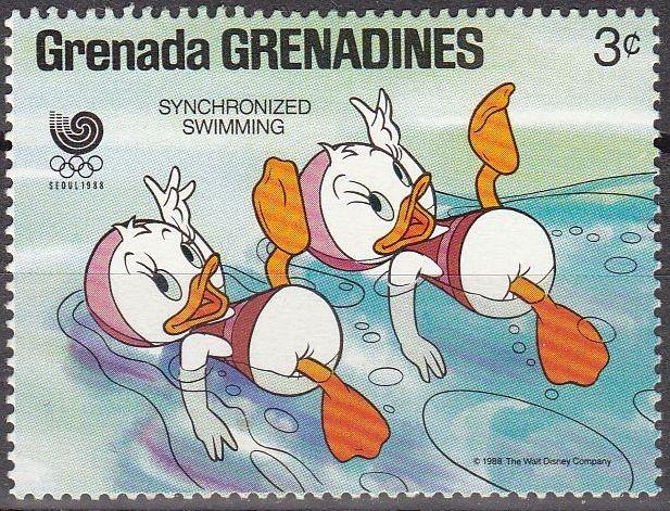 GRENADA GRENADINES 1988 Scott 941 Sello Nuevo Disney Juegos Olimpicos Seul Natación Sincronizada