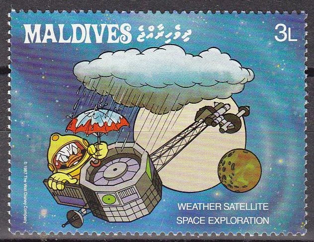 MALDIVES 1988 Scott 1273 Sello Nuevo Espacio Satelite Predicion del Tiempo Donald 3L