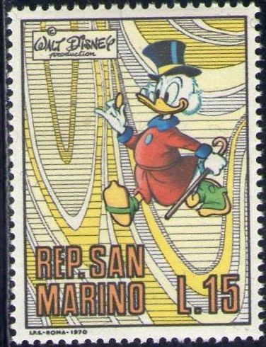 SAN MARINO 1970 Scott 742 Sello Nuevo Disney Scrooge McDuck Tio Gilito 15L