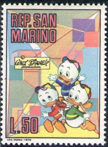SAN MARINO 1970 Scott 743 Sello Nuevo Disney Huey, Louey & Dewwy Jorgito, Jaimito, Juanito 50L