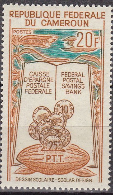 CAMERUN 1965 Scott 417 Sello Nuevo Coins Inserted in Cacao Caja Ahorros Federal Postal Savings Bank