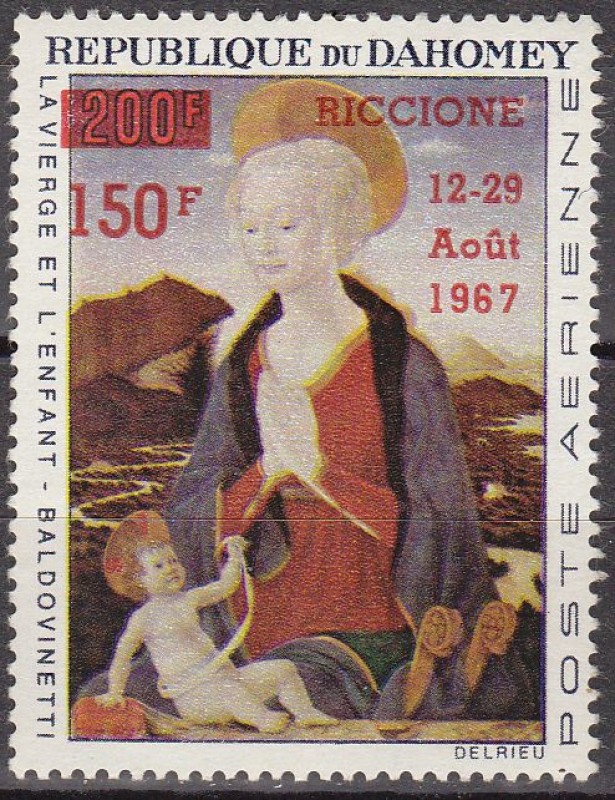 DAHOMEY 1967 Scott C60 Sello Nuevo Sobreimpreso Riccione Italia La Virgen y el Niño Baldovinetti