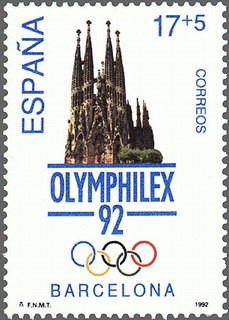 ESPAÑA 1992 3219 Sello ** Juegos de la XXV Olimpiada Barcelona'92 Sagrada Familia Olymphilex'92