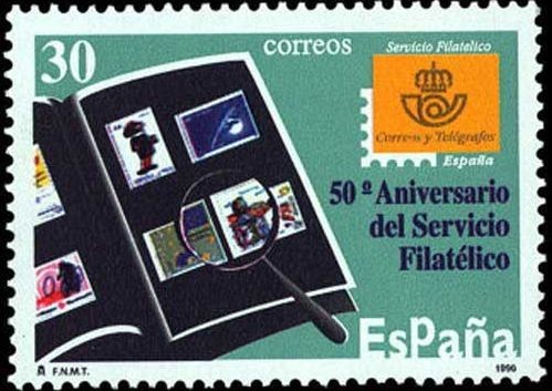 ESPAÑA 1996 3441 Sello Nuevo Aniv. Servicio Filatelico de Correos Album, Lupa y Logo MNH