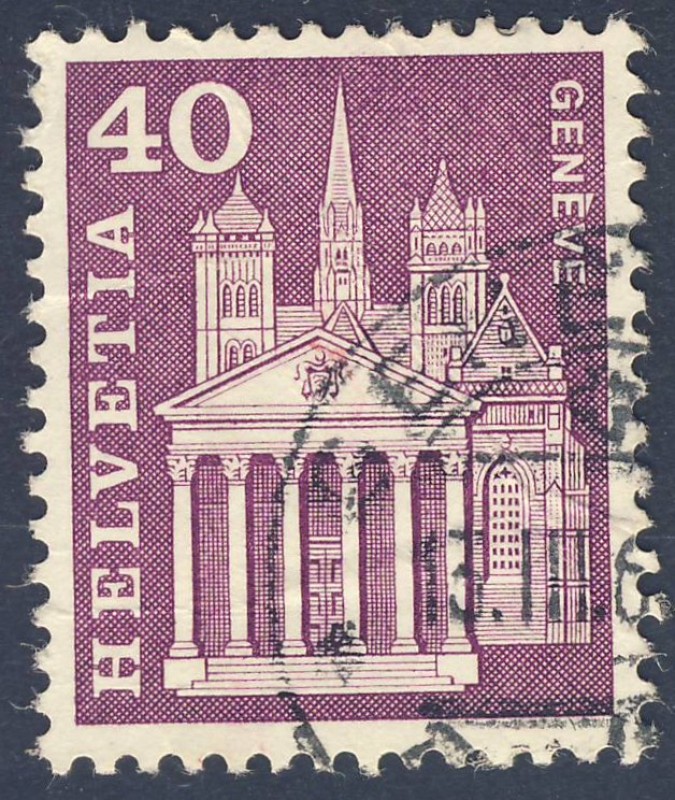 Sello: Iglesias - Geneve 40 violetade Suiza Europa