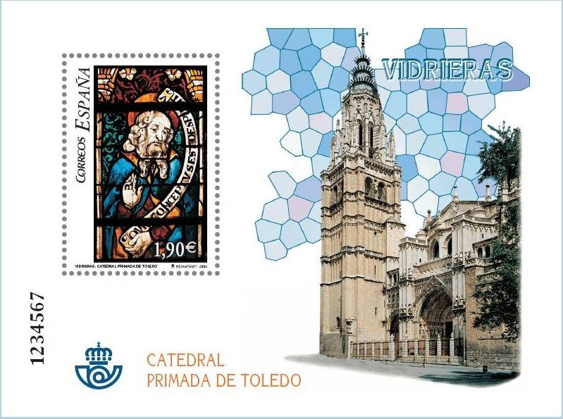 ESPAÑA 2004 4132 Sellos Nuevos HB Vidrieras Catedral Toledo Imagen Santiago Mayor y Vista ** MNH