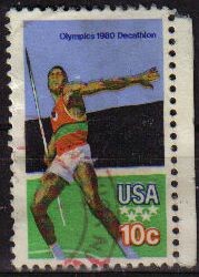 USA 1979 Scott 1790 Sello Juegos Olimpicos Moscu Decahtlon Jabalina Michel 1395 usado Estados Unidos
