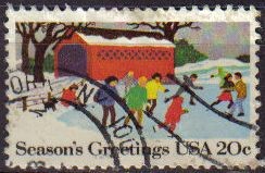 USA 1982 Scott 2028 Sello Christmas Navidad niños Jugando en la Nieve Season's Greetings usado