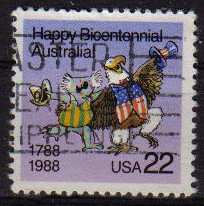 USA 1988 Scott 2370 Sello Aguila y Koala celebrando Bientenario Australia usado
