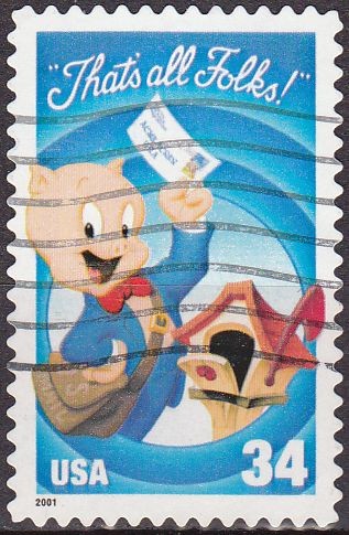 USA 2001 Scott3584 Sello Warner Bros Porky y Buzon Correos That's all Folks usado 34c