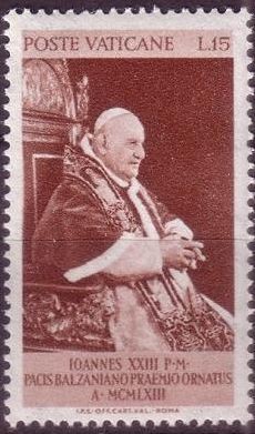 VATICANO 1963 Yvert378 Sello Nuevo Papa Juan XXIII Entrega del Premio Balzan por la Paz 15L
